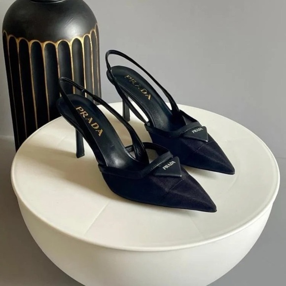 Prada Shoes - Prada Women’s Mesh Slingback Pump Heels Black Nero Size 6